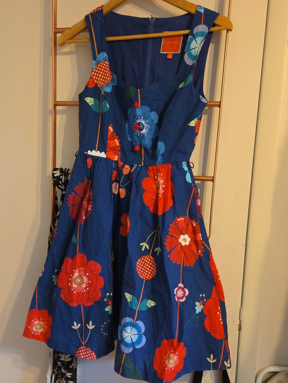 Modcloth Navy Dress with Bright Red & Light Blue Floral Print